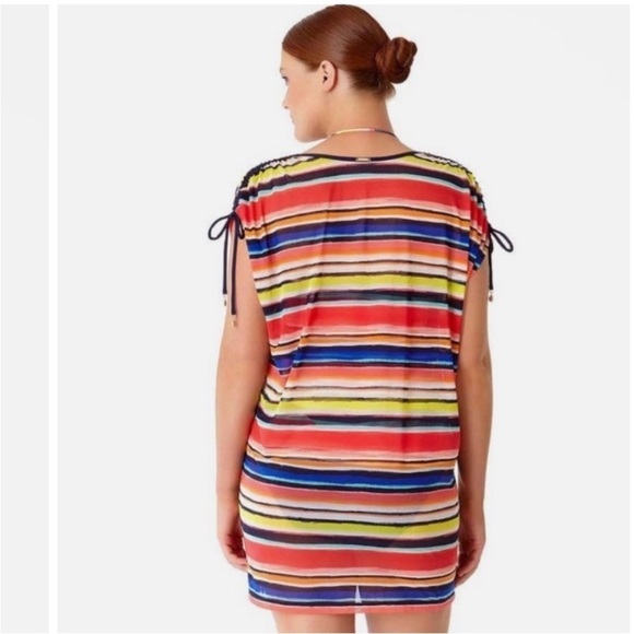 Anne Cole Women's Striped Mesh Swim Top Cover-Up Pink Multi size XS - Picture 2 of 12